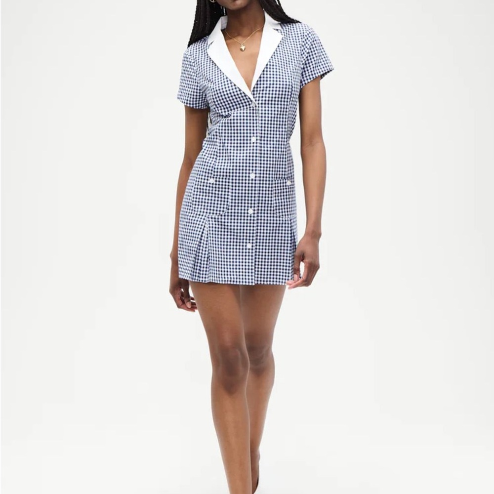 Frankie's Bikinis Navy and White Plaid Mini Dress